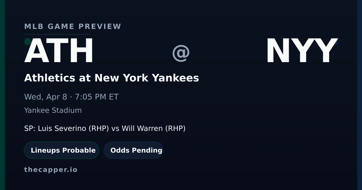 Athletics at New York Yankees MLB game preview for April 8, 2026