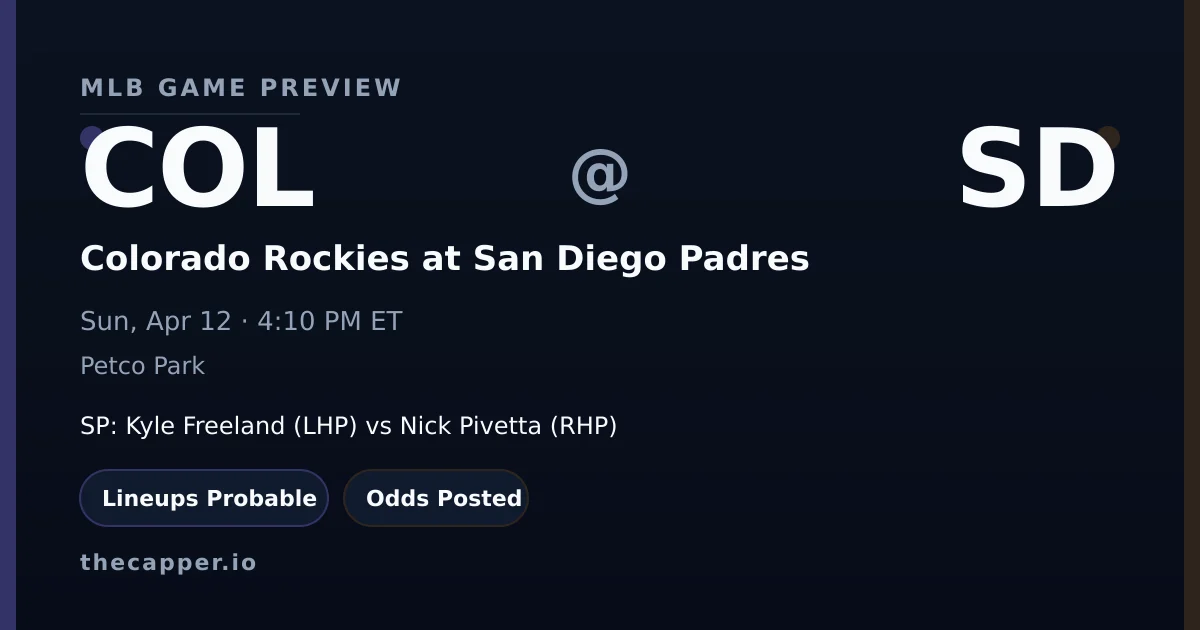 Colorado Rockies at San Diego Padres MLB game preview for April 12, 2026