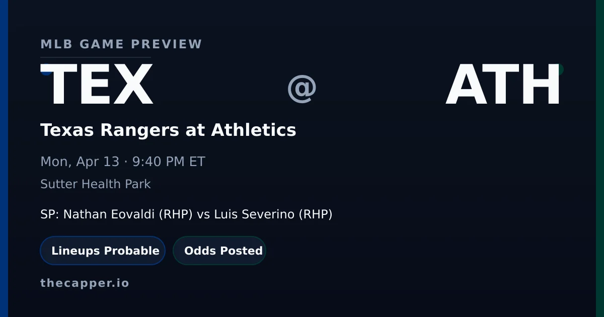 Texas Rangers at Athletics MLB game preview for April 13, 2026