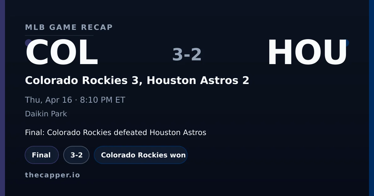 Colorado Rockies 3, Houston Astros 2 MLB game recap for April 16, 2026