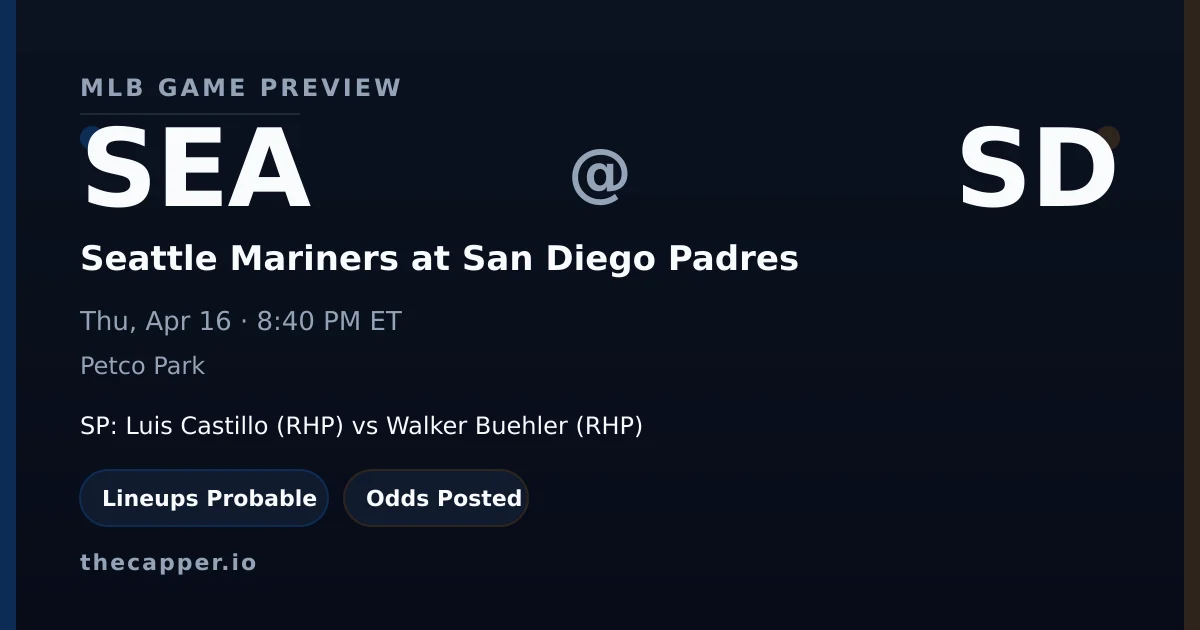 Seattle Mariners at San Diego Padres MLB game preview for April 16, 2026