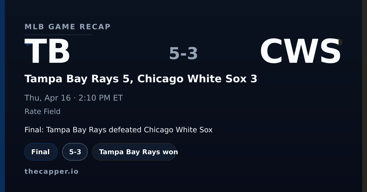 Tampa Bay Rays 5, Chicago White Sox 3 MLB game recap for April 16, 2026