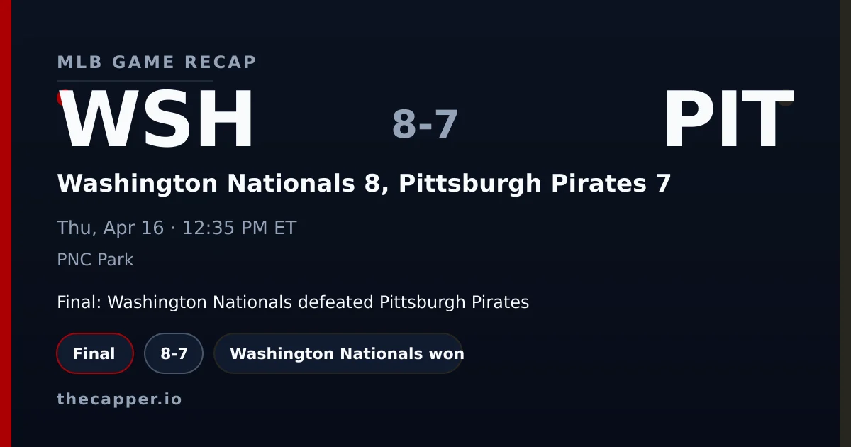 Washington Nationals 8, Pittsburgh Pirates 7 MLB game recap for April 16, 2026
