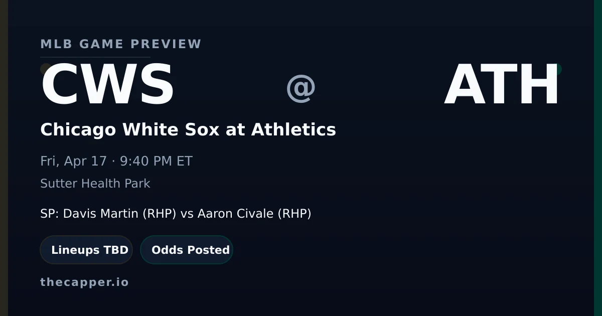 Chicago White Sox at Athletics MLB game preview for April 17, 2026