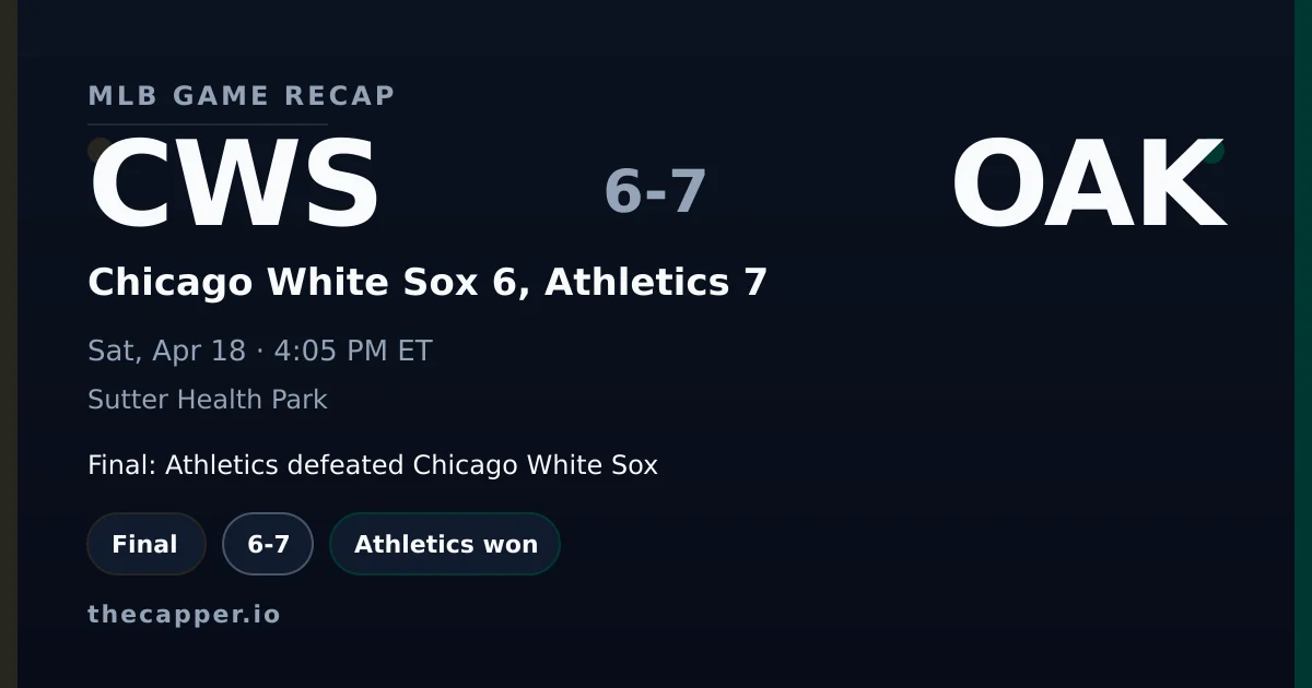 Chicago White Sox 6, Athletics 7 MLB game recap for April 18, 2026