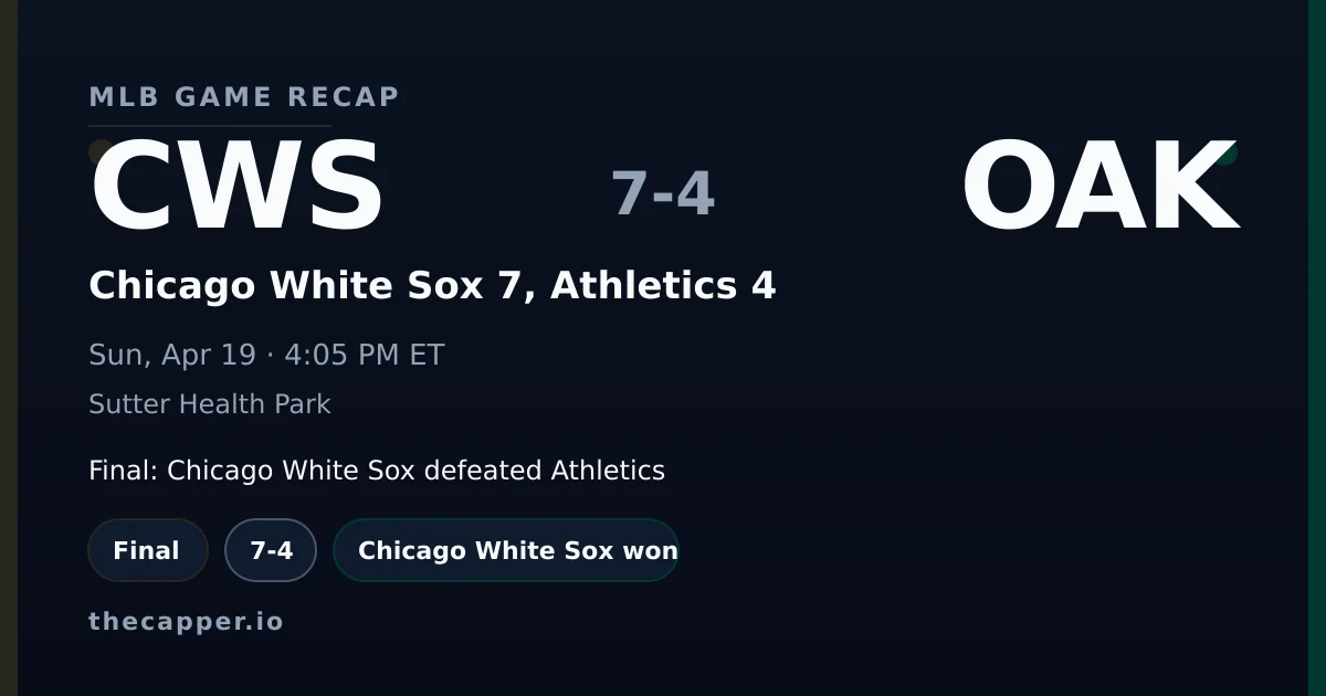 Chicago White Sox 7, Athletics 4 MLB game recap for April 19, 2026