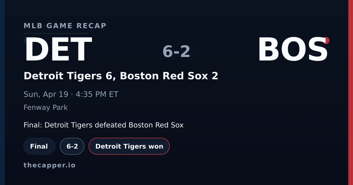 Detroit Tigers 6, Boston Red Sox 2 MLB game recap for April 19, 2026