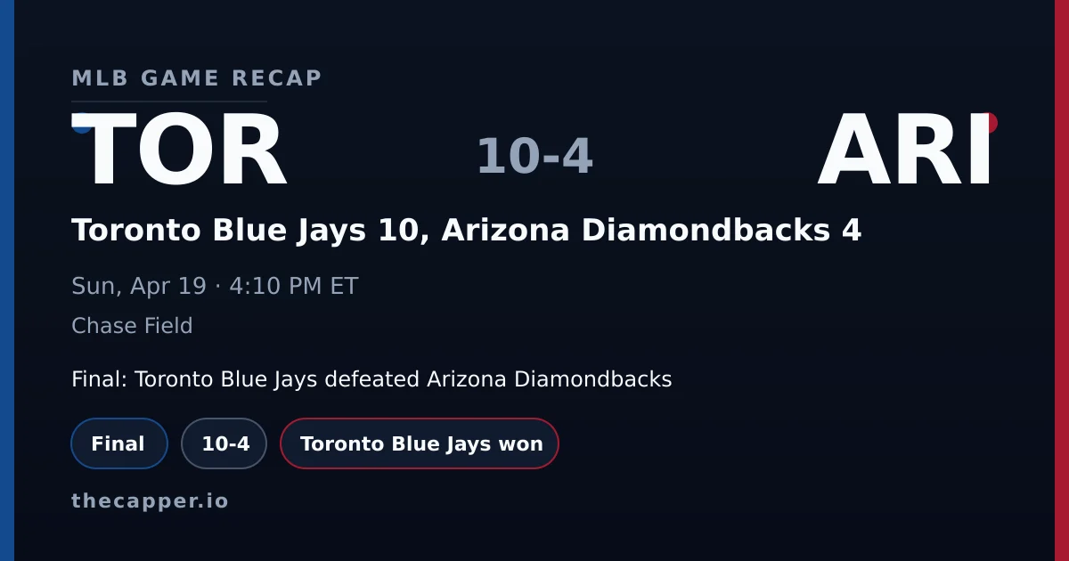 Toronto Blue Jays 10, Arizona Diamondbacks 4 MLB game recap for April 19, 2026