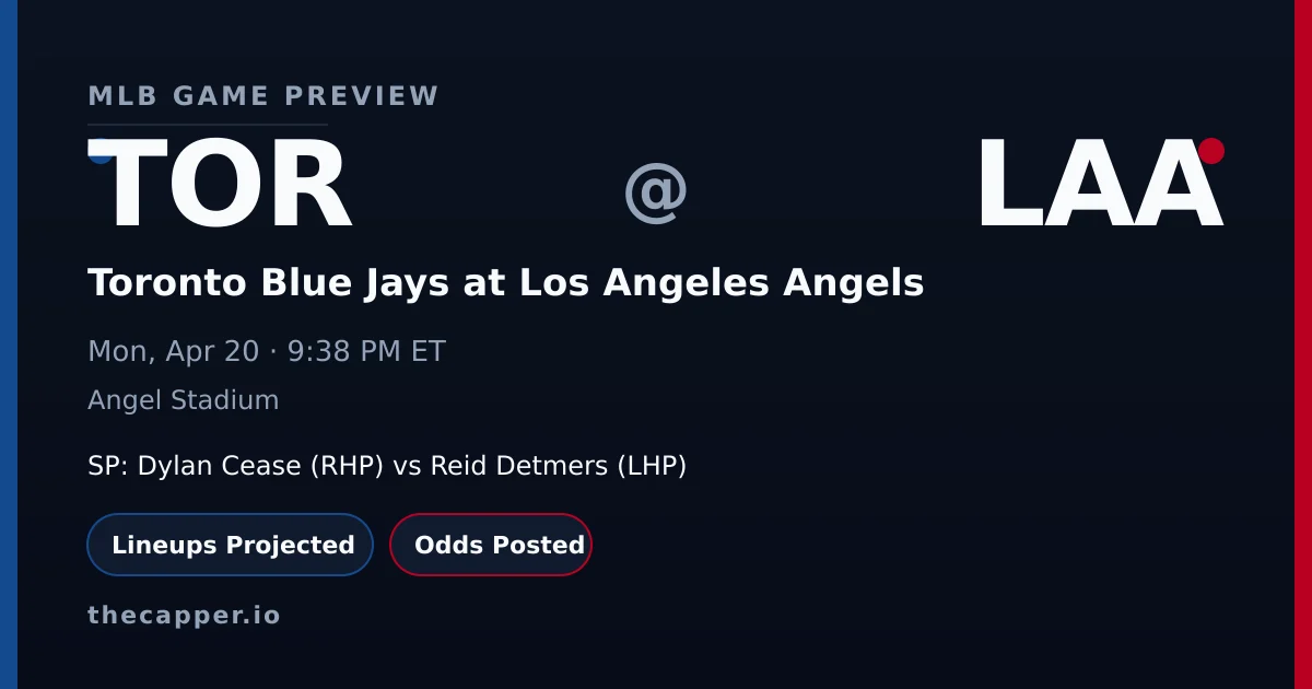 Toronto Blue Jays at Los Angeles Angels MLB game preview for April 20, 2026
