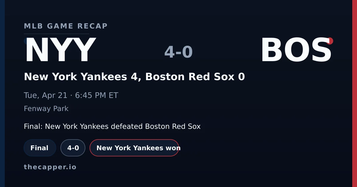 New York Yankees 4, Boston Red Sox 0 MLB game recap for April 21, 2026