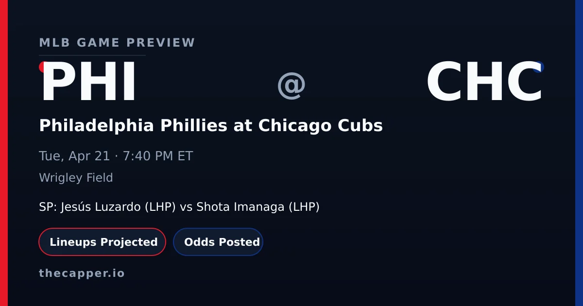 Philadelphia Phillies at Chicago Cubs MLB game preview for April 21, 2026