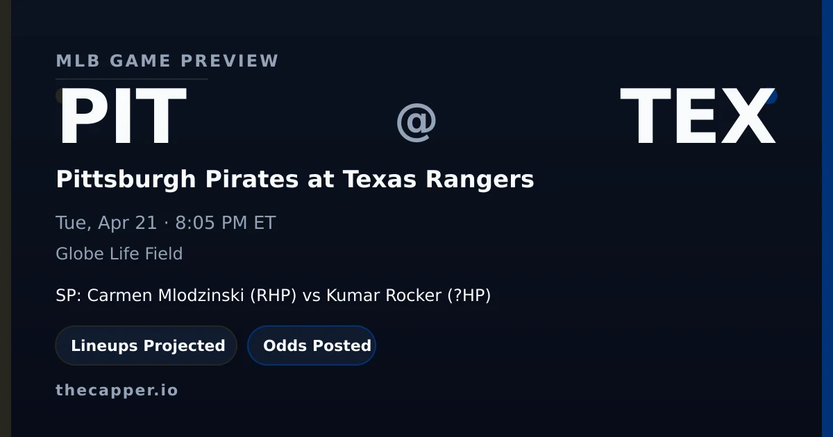 Pittsburgh Pirates at Texas Rangers MLB game preview for April 21, 2026