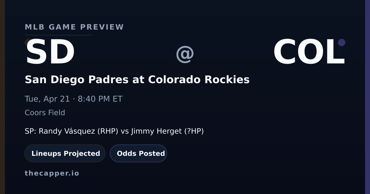 San Diego Padres at Colorado Rockies MLB game preview for April 21, 2026