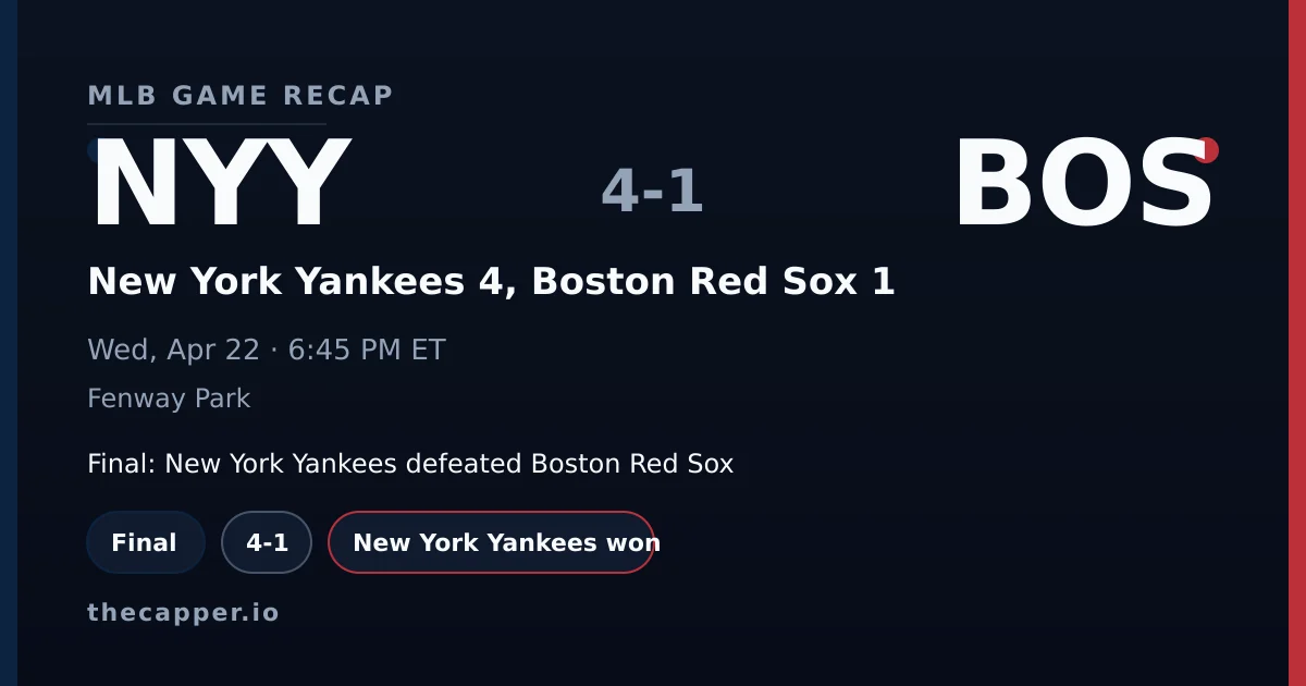 New York Yankees 4, Boston Red Sox 1 MLB game recap for April 22, 2026