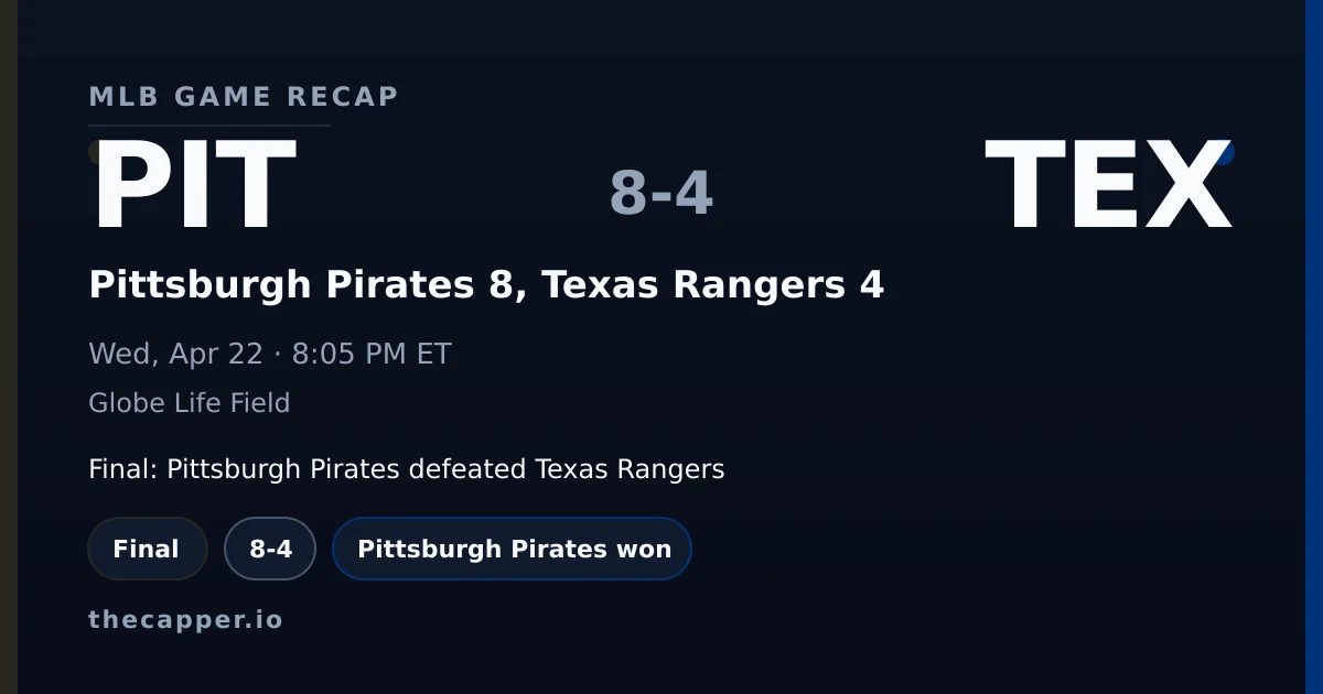 Pittsburgh Pirates 8, Texas Rangers 4 MLB game recap for April 22, 2026