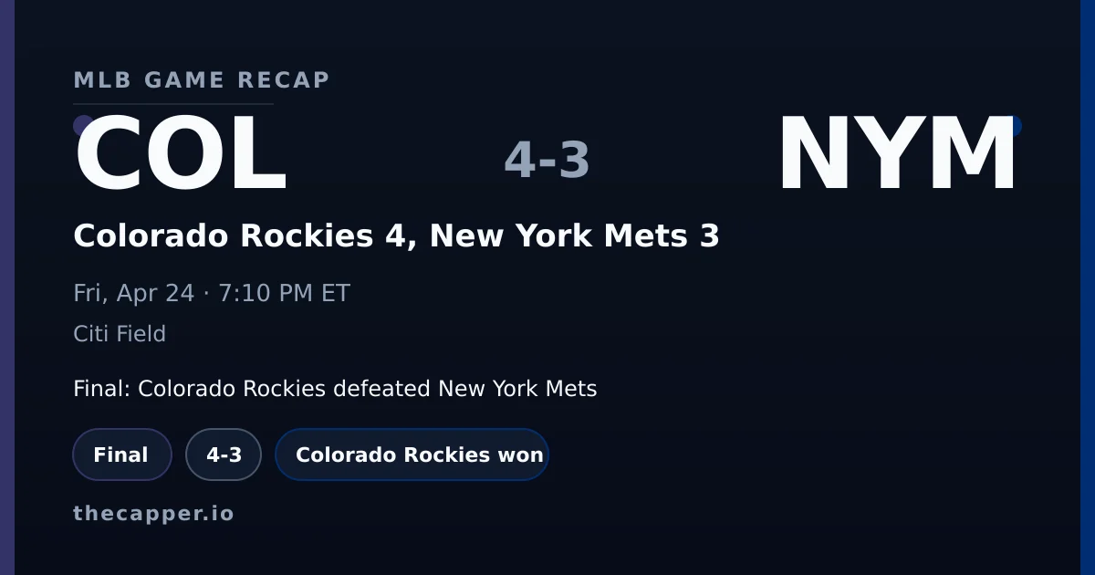 Colorado Rockies 4, New York Mets 3 MLB game recap for April 24, 2026