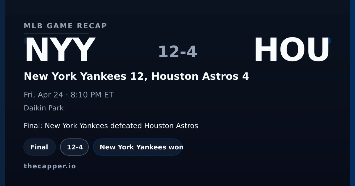 New York Yankees 12, Houston Astros 4 MLB game recap for April 24, 2026