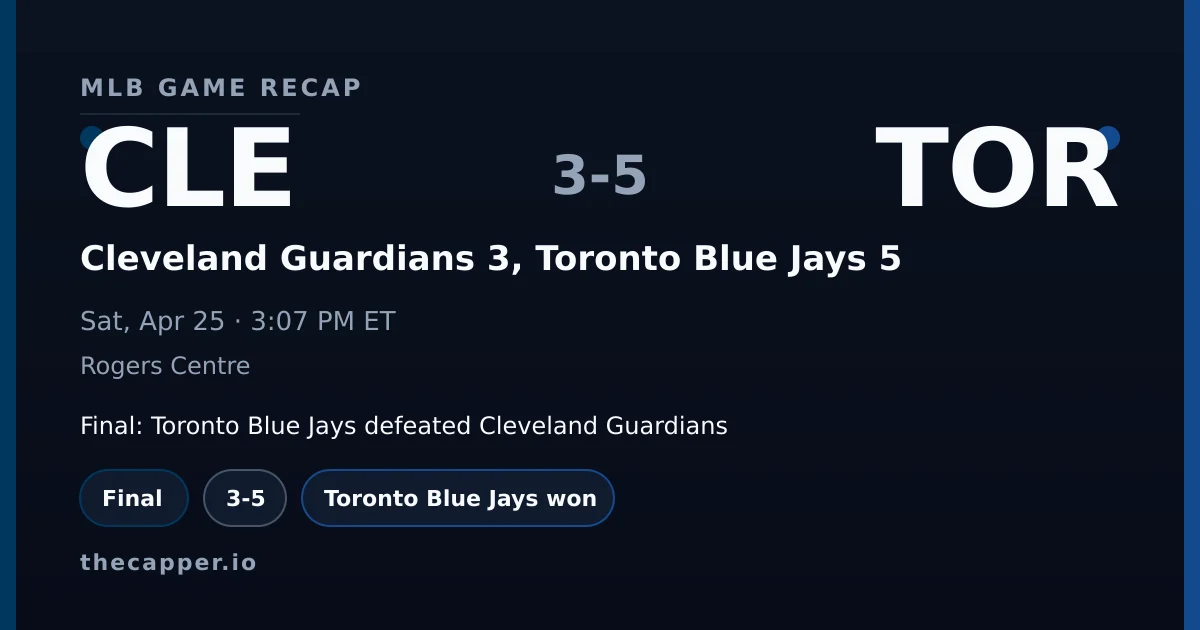 Cleveland Guardians 3, Toronto Blue Jays 5 MLB game recap for April 25, 2026