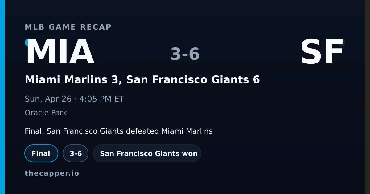 Miami Marlins 3, San Francisco Giants 6 MLB game recap for April 26, 2026