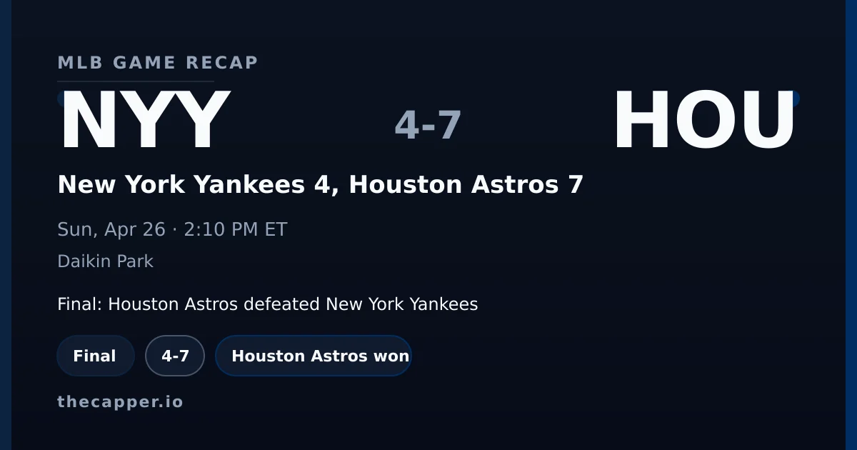 New York Yankees 4, Houston Astros 7 MLB game recap for April 26, 2026