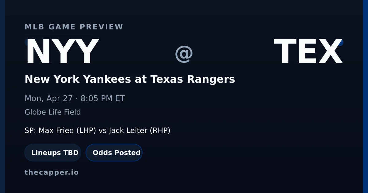 New York Yankees at Texas Rangers MLB game preview for April 27, 2026