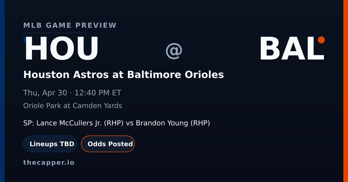 Houston Astros at Baltimore Orioles MLB game preview for April 30, 2026