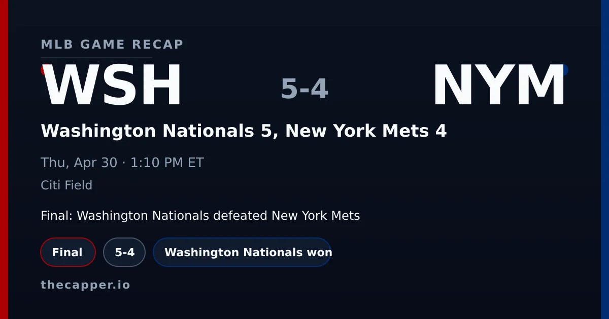 Washington Nationals 5, New York Mets 4 MLB game recap for April 30, 2026