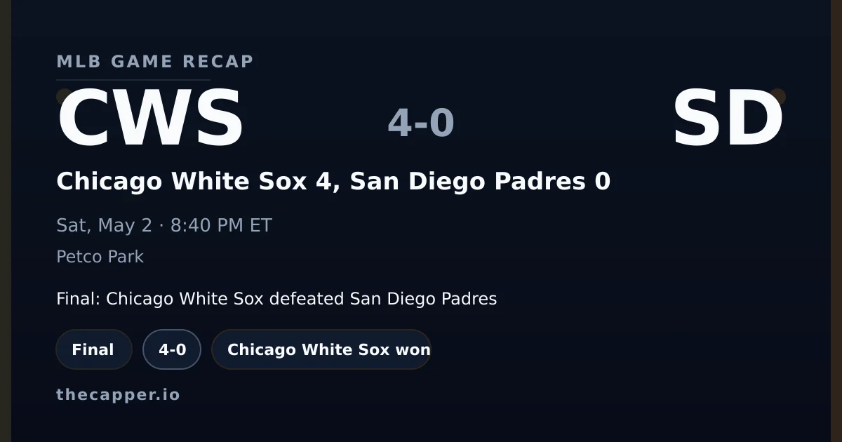 Chicago White Sox 4, San Diego Padres 0 MLB game recap for May 2, 2026