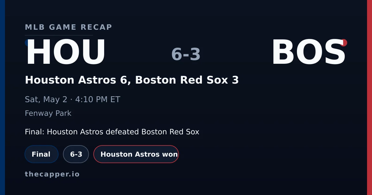 Houston Astros 6, Boston Red Sox 3 MLB game recap for May 2, 2026