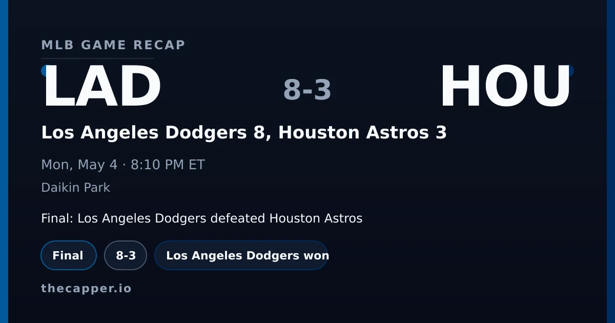 Los Angeles Dodgers 8, Houston Astros 3 MLB game recap for May 4, 2026