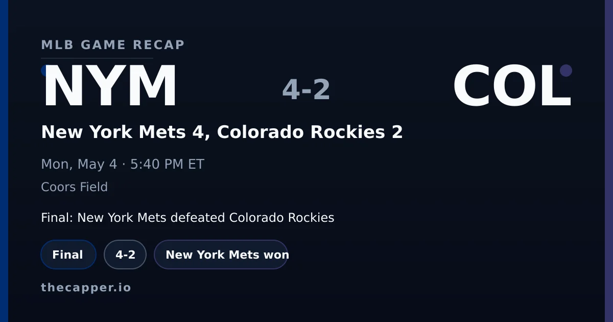 New York Mets 4, Colorado Rockies 2 MLB game recap for May 4, 2026