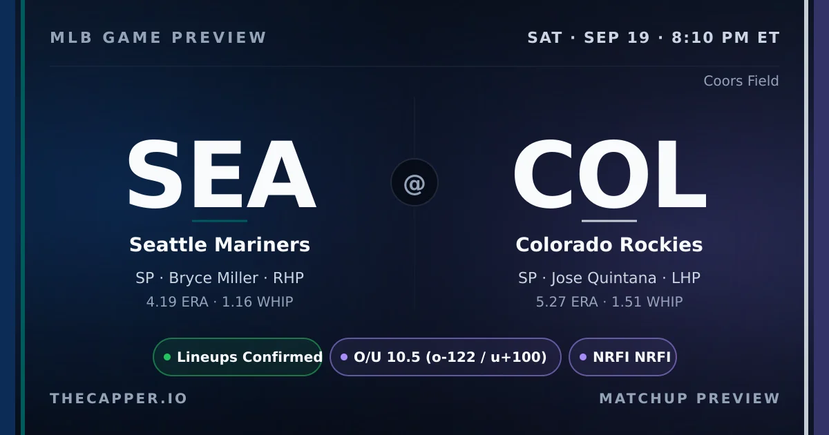 Seattle Mariners at Colorado Rockies MLB game preview for September 19, 2026