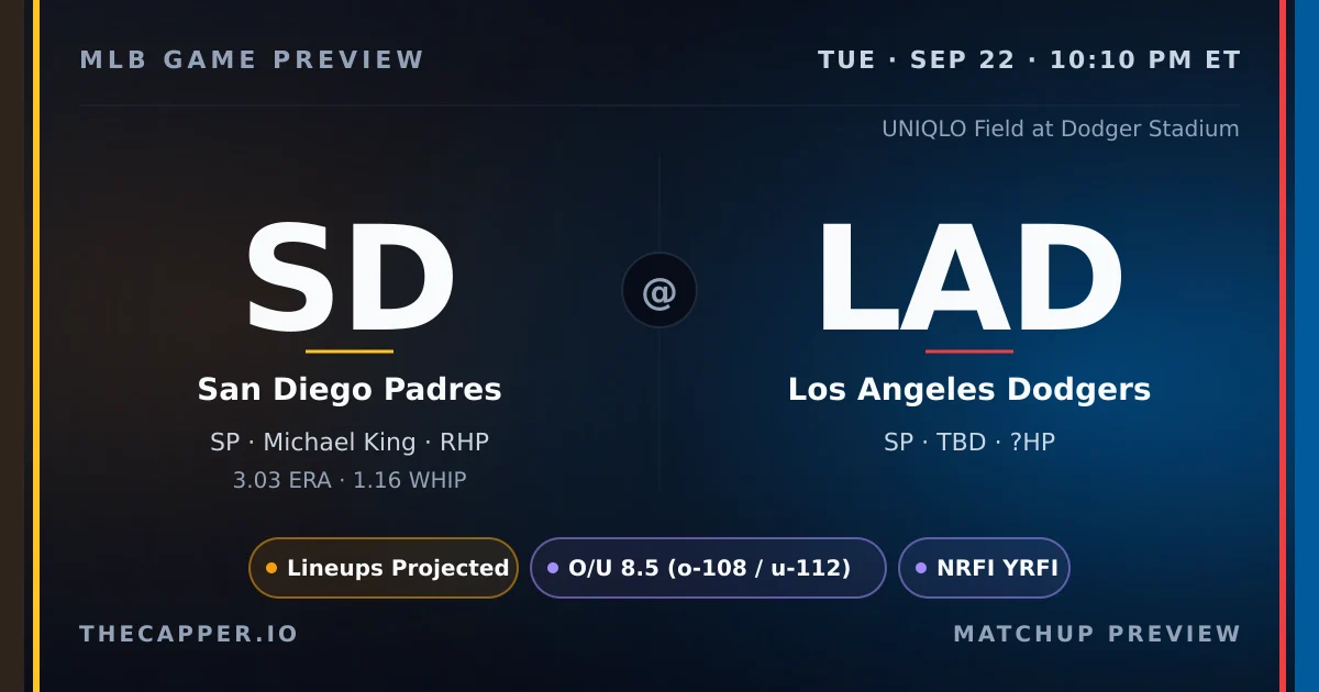 San Diego Padres at Los Angeles Dodgers MLB game preview for September 22, 2026