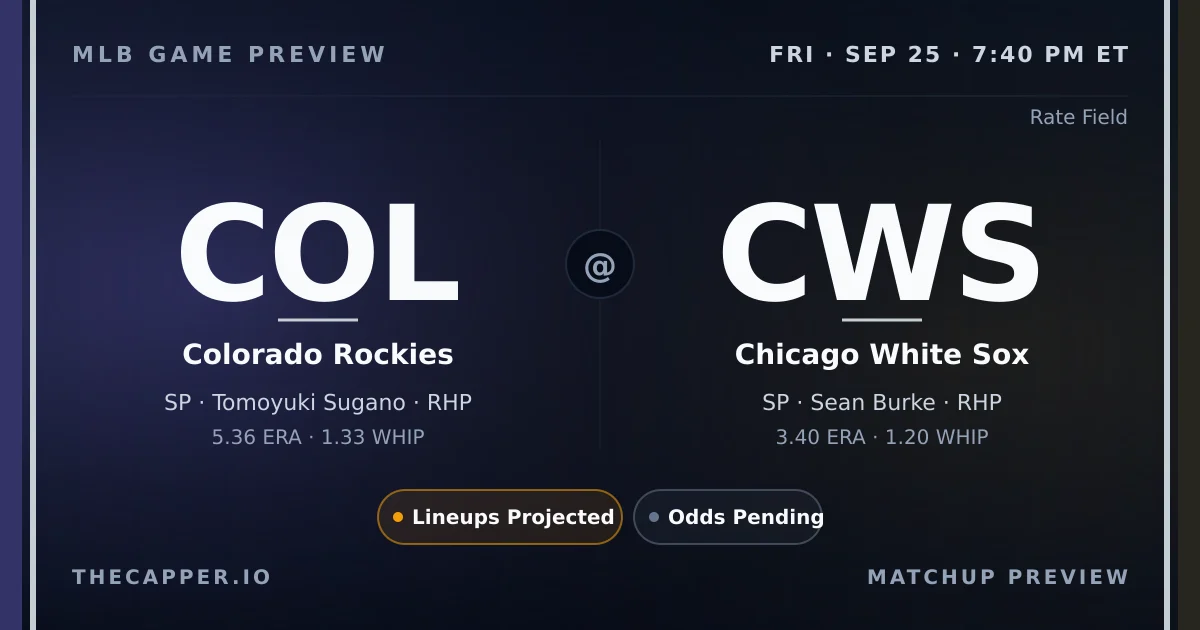 Colorado Rockies at Chicago White Sox MLB game preview for September 25, 2026